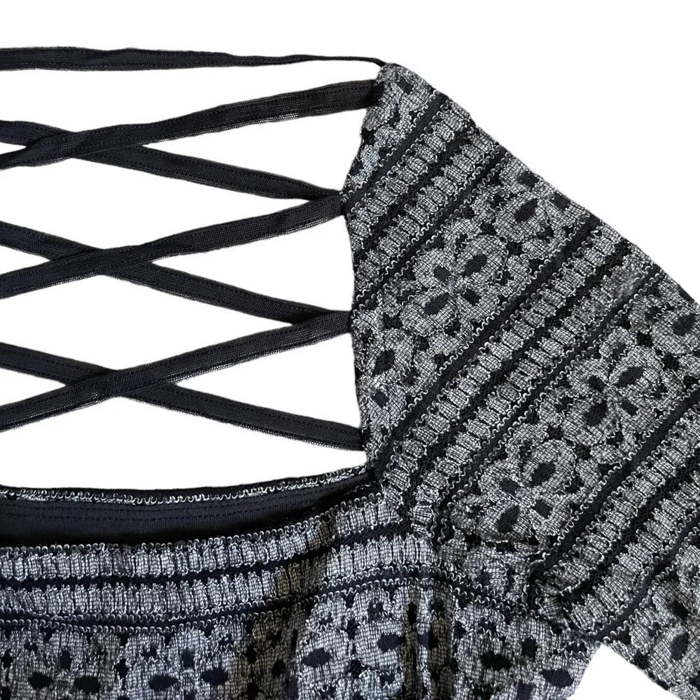 Free People Good Girl Gone Bad Lace Bodycon Mini Dress Gray Black XS